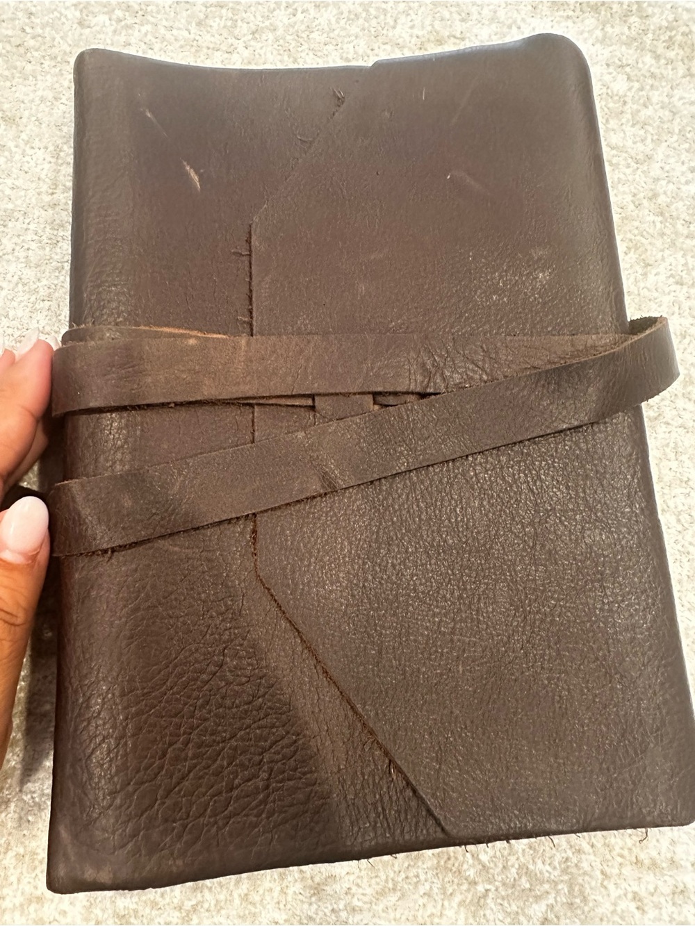 Hand-Stitched Brown Leather Wrap Journal